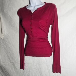 Vintage y2k pink henley long sleeve grunge faded glory top